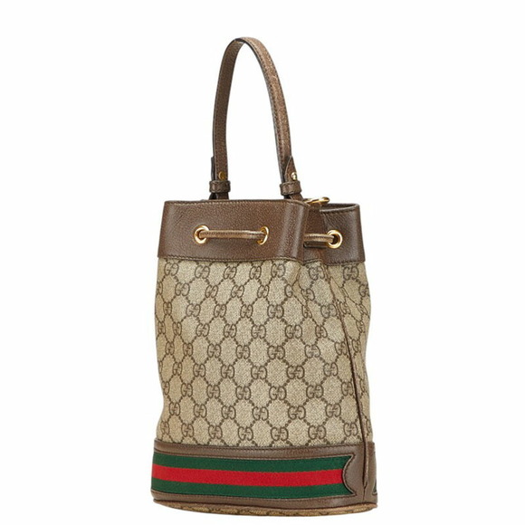 Gucci GG Supreme Ophidia Bucket Bag Shoulder Bag Beige Brown Leather - Picture 2 of 9